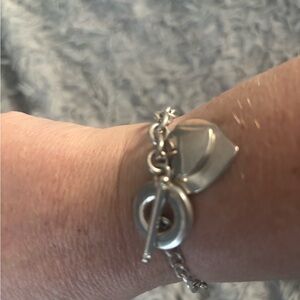 925 engraveable Elegant Silver double heart Toggle Bracelet.